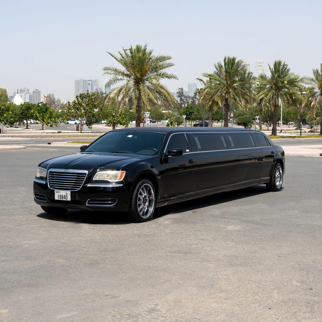 Chrysler Black stretch limousine with chauffeur in Dubai
