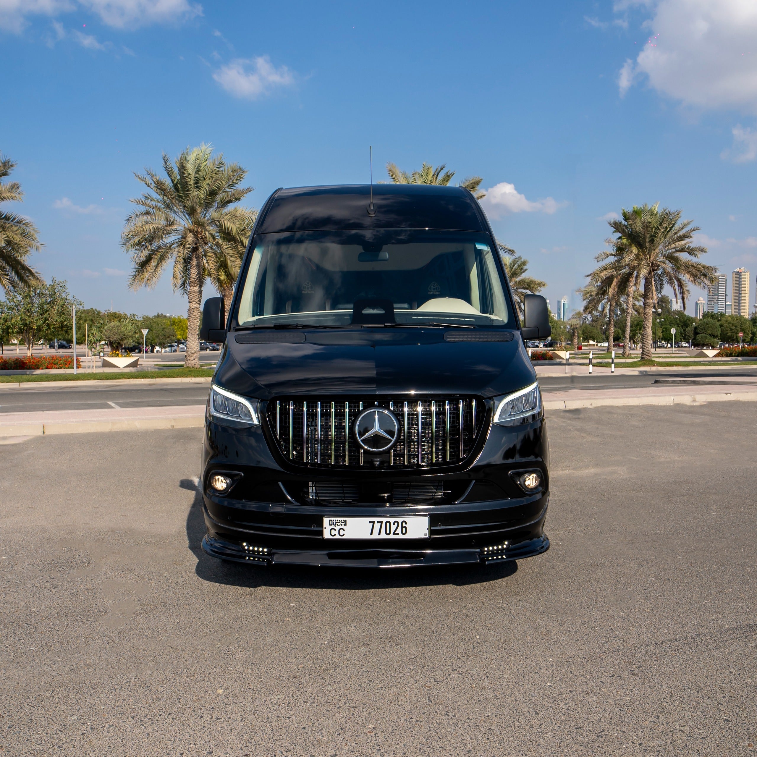 Luxury seats inside Maybach Mercedes Sprinter 19-seater van hire Dubai