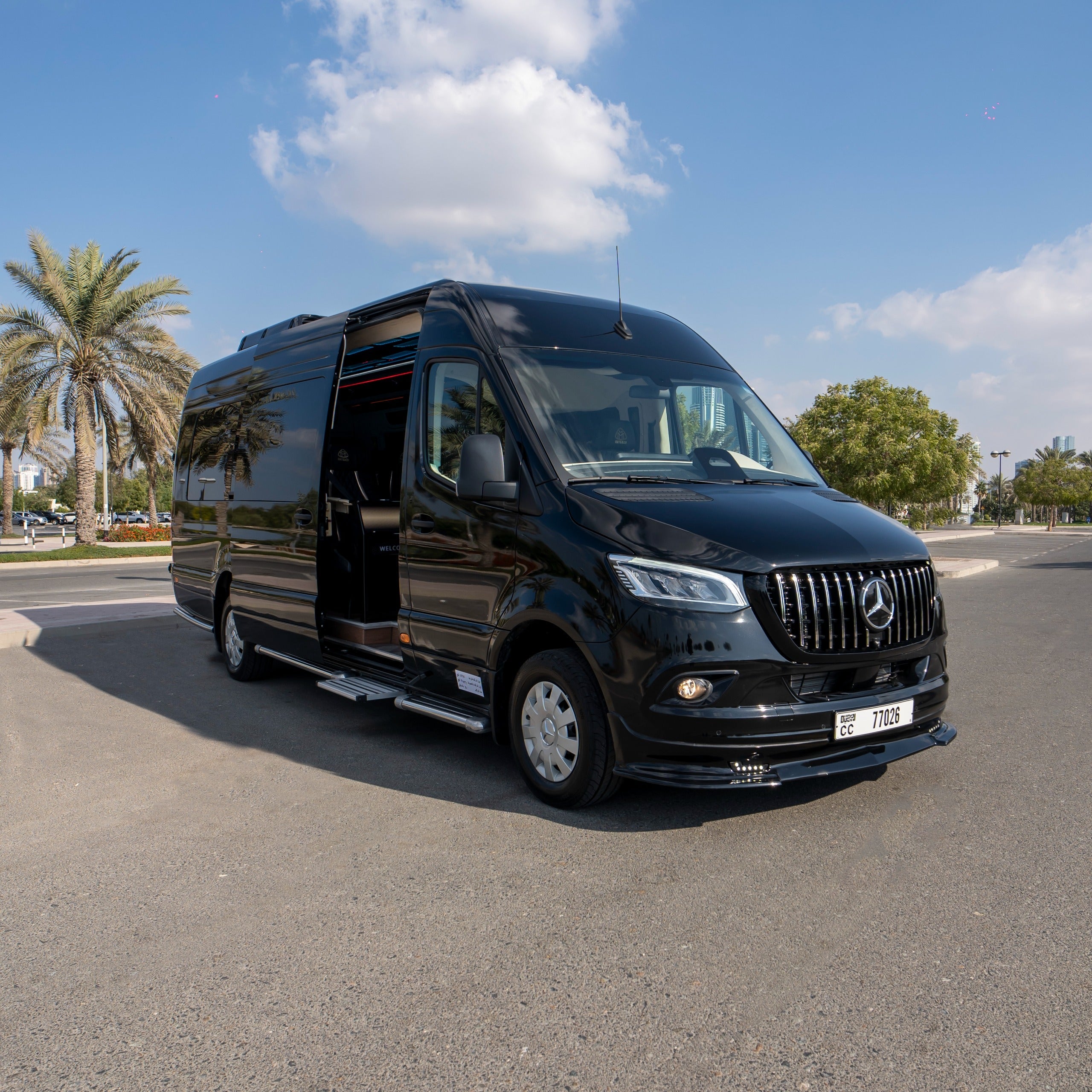 Maybach Mercedes Sprinter 19-seater luxury van hire Dubai for VIP travel