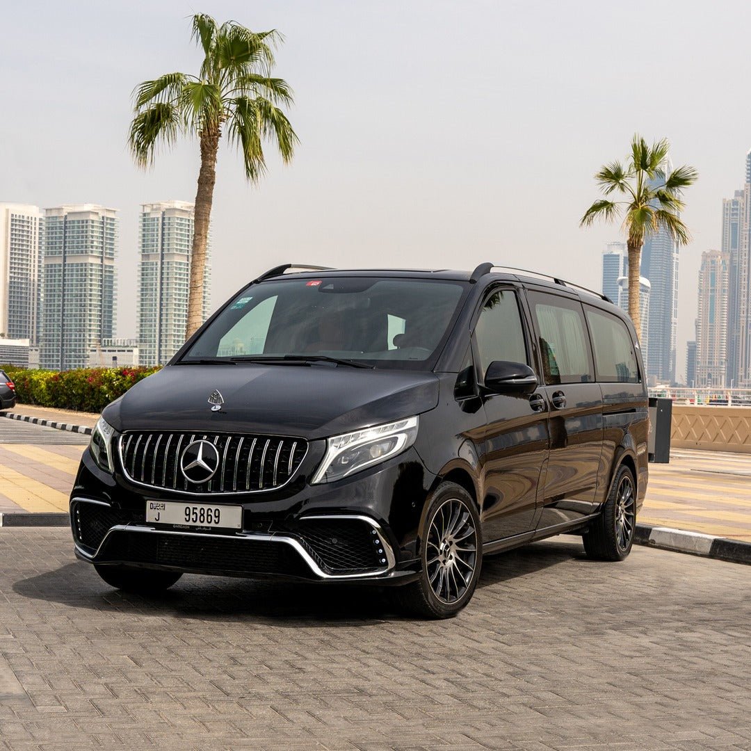 Side View of Mercedes Maybach Falcon V-Class Luxury Van for Rent with Chauffeur in Dubai