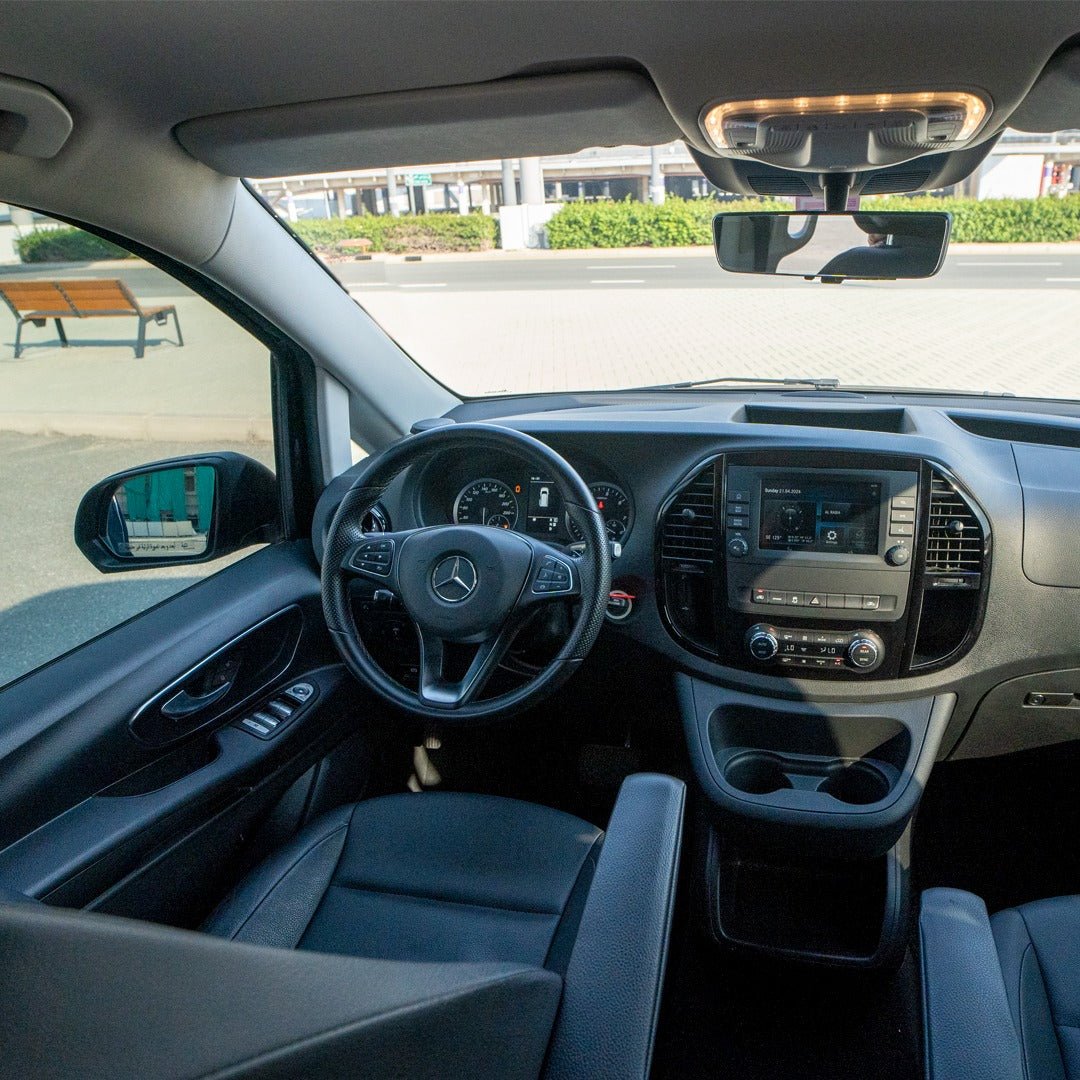 Modern Dashboard of Mercedes Vito Black V-Class with Chauffeur in Dubai