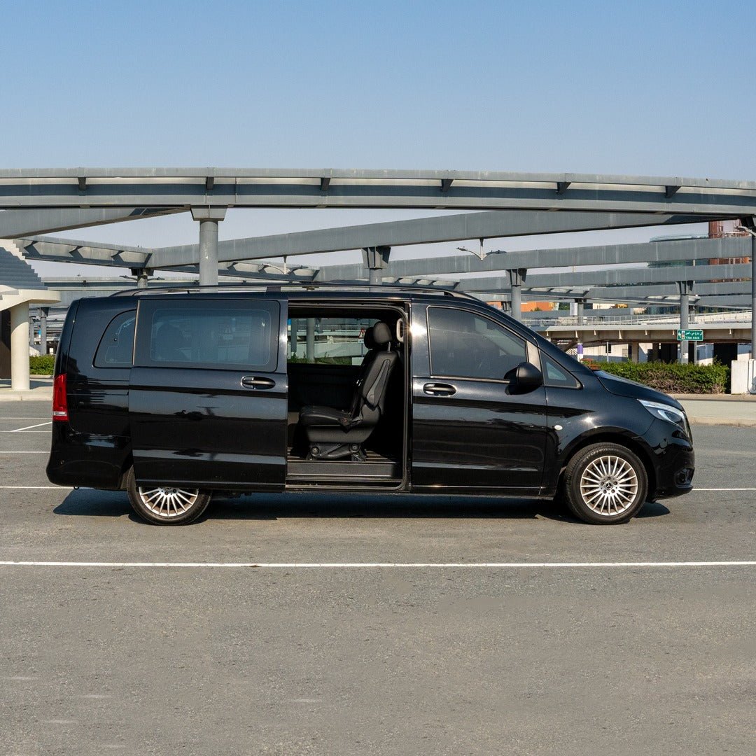 Mercedes Vito Black V-Class Luxury Van Exterior for Rent with Chauffeur in Dubai