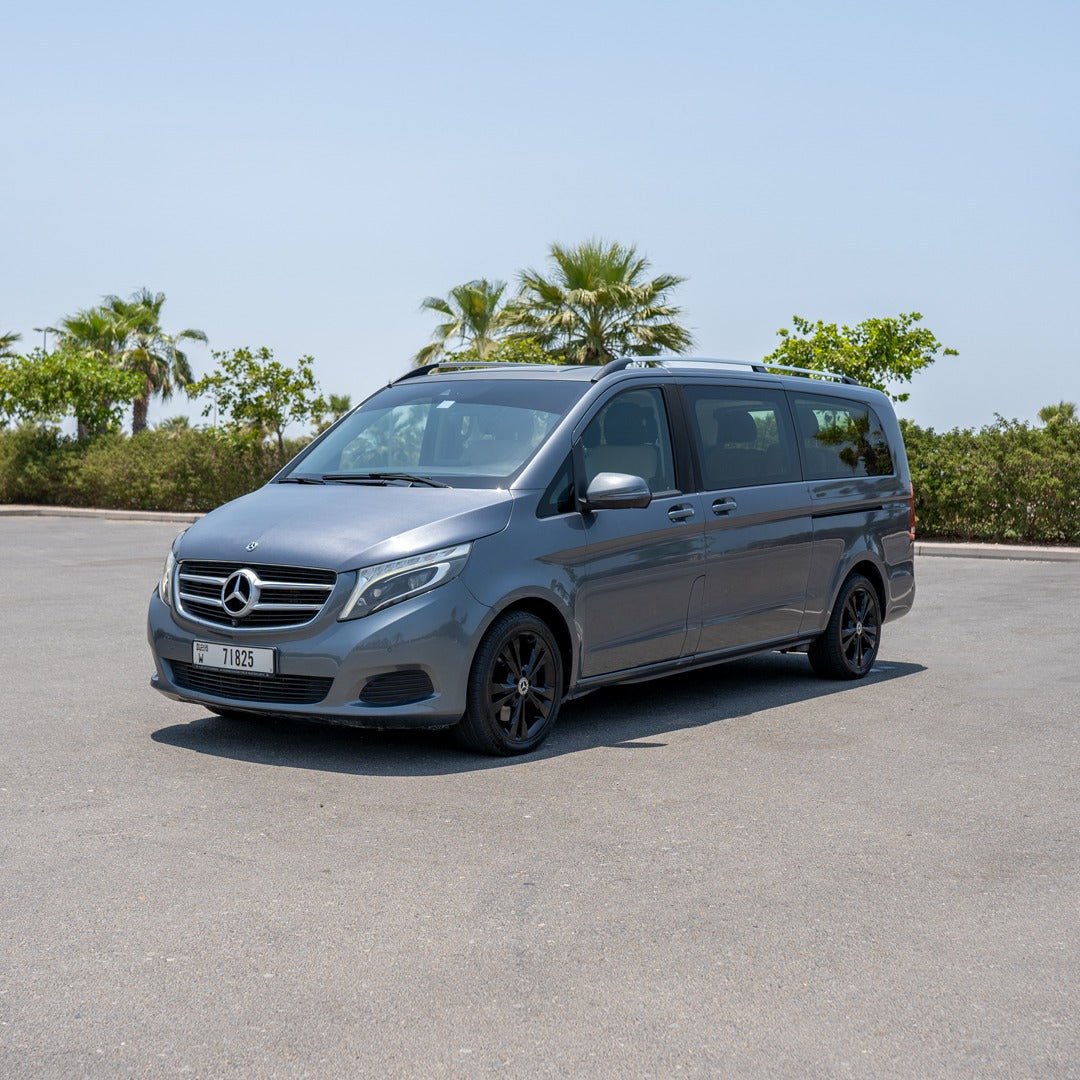 Side View of Mercedes Vito Gray V-Class Luxury Van for Rent with Chauffeur in Dubai