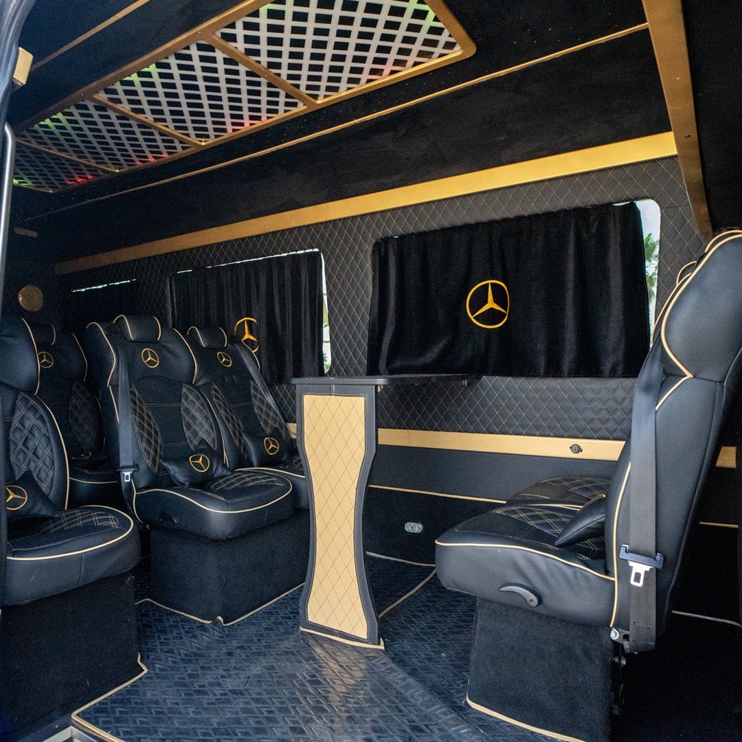 Rear View of Premium Sprinter 12 Seater Luxury Van for Rent with Chauffeur in Dubai